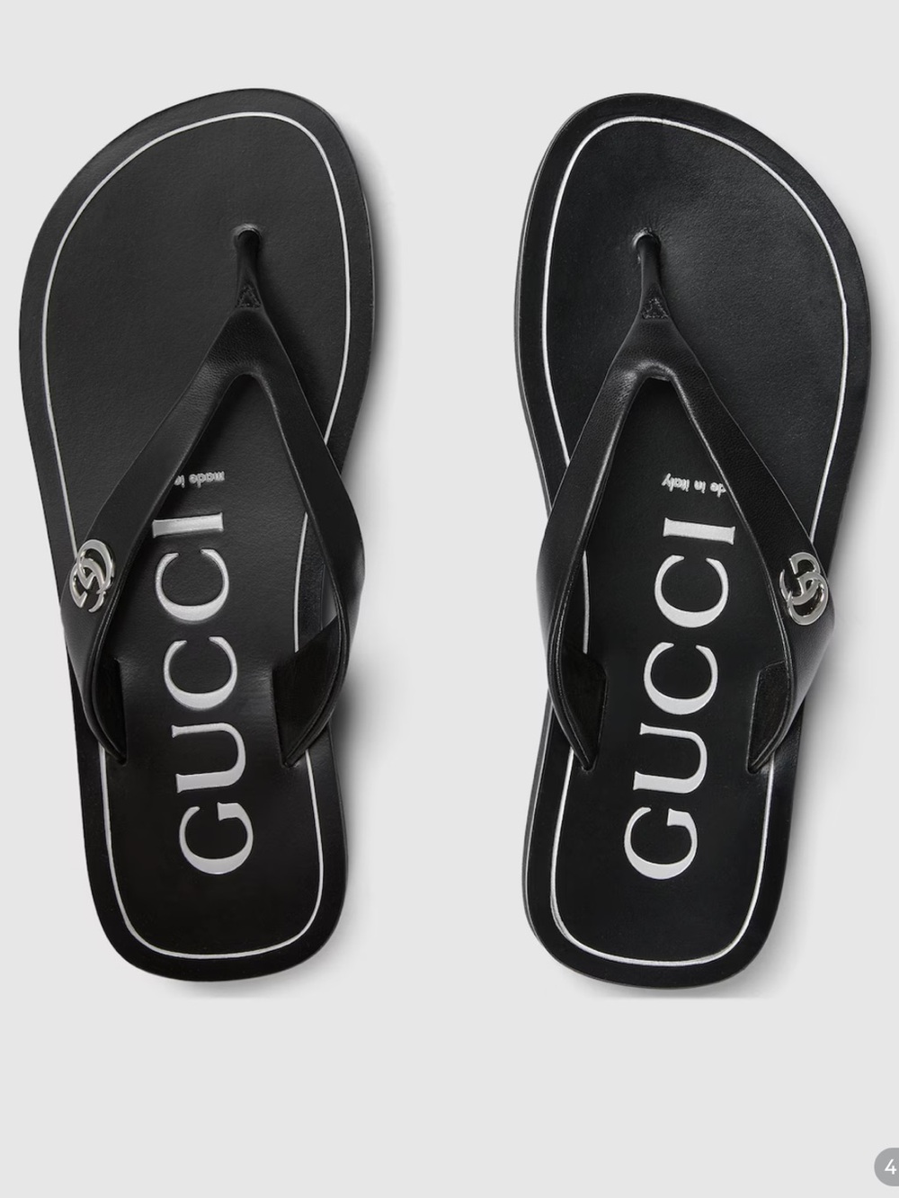 Gucci Black Double G Leather Logo Flip-Flop Sandals with Silver GG size 36